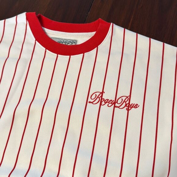 Bogey Boys White Red Striped Crewneck Golf Sweater Men’s Large Pullover - Picture 2 of 9